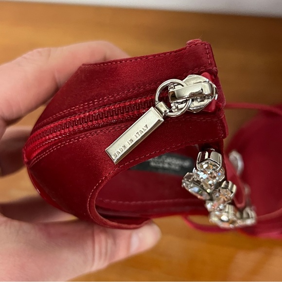 Dolce & Gabbana Red 105 Crystals Embellished Satin Holiday Pumps - Picture 7 of 11